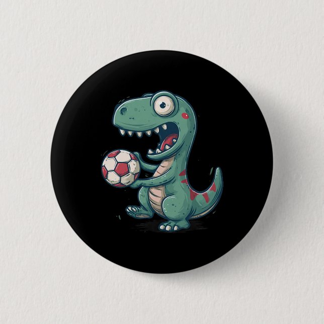 Excited Dinosaur Soccer For Juric And Fossil Lover Button (Front)