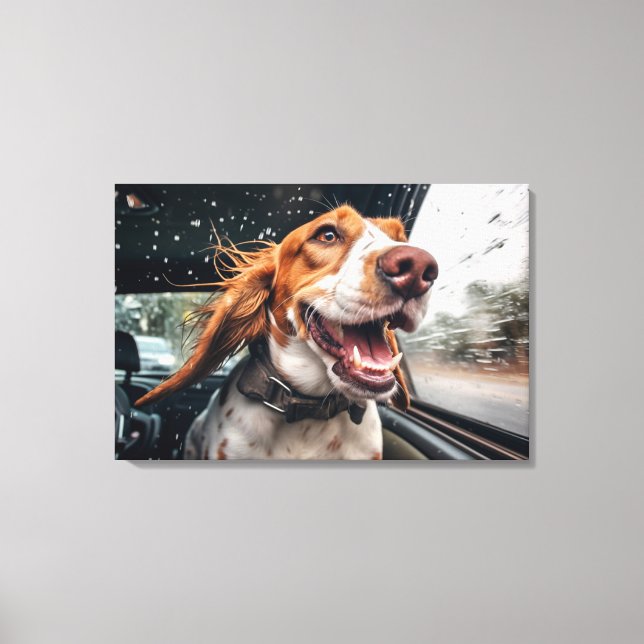 Excited Dog on Rainy Car Ride Art Print (Front)