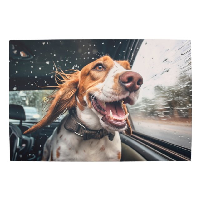 Excited Dog on Rainy Car Ride Art Print (Front)