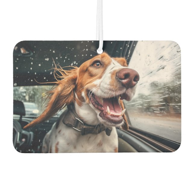 Excited Dog on Rainy Car Ride Art Print Air Freshener (Front)