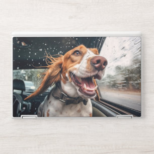 Excited Dog on Rainy Car Ride Art Print HP Laptop Skin