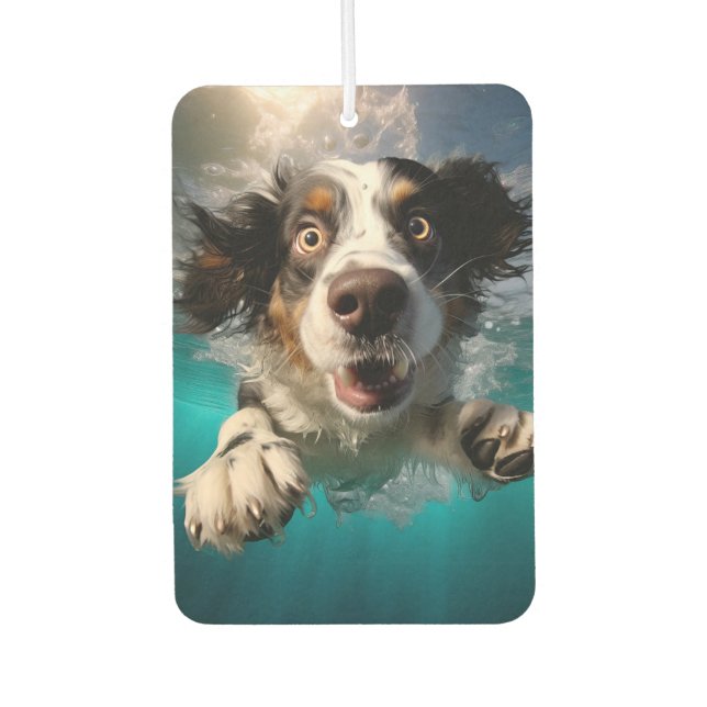 Excited Dog Swimming Underwater Design Air Freshener (Front)