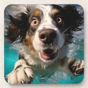 Excited Dog Swimming Underwater Design Beverage Coaster