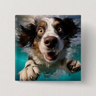 Excited Dog Swimming Underwater Design Button
