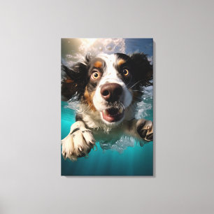 Excited Dog Swimming Underwater Design Canvas Print