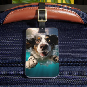 Excited Dog Swimming Underwater Design Luggage Tag