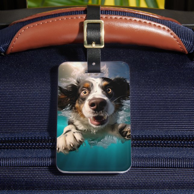Excited Dog Swimming Underwater Design Luggage Tag (Front Insitu 2)