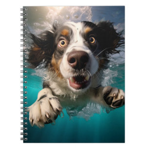 Excited Dog Swimming Underwater Design Notebook