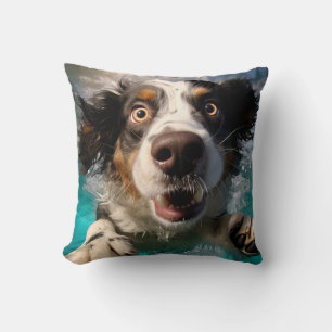 Excited Dog Swimming Underwater Design Throw Pillow