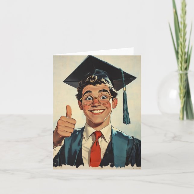 Excited Graduate Giving a Thumbs-Up Invitation (Front)