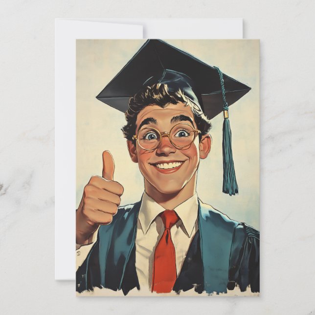 Excited Graduate Giving a Thumbs-Up Invitation (Front)