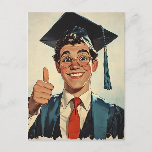 Excited Graduate Giving a Thumbs-Up Postcard (Front)