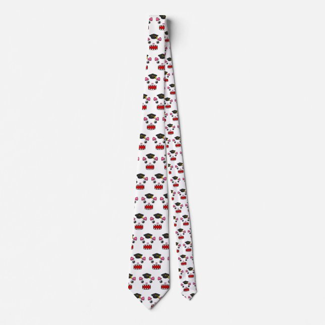 Excited Graduation Cat Neck Tie (Front)