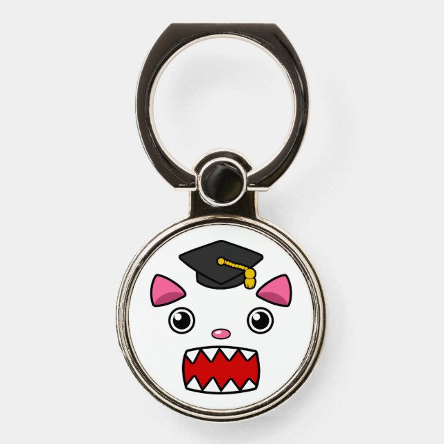 Excited Graduation Cat Phone Ring Stand (Front)