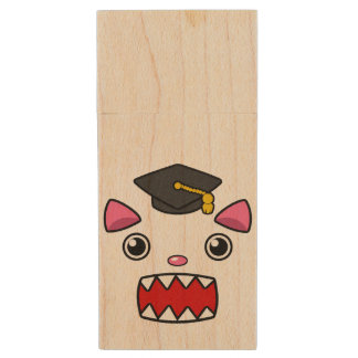 Excited Graduation Cat USB Wooden Flash Drive