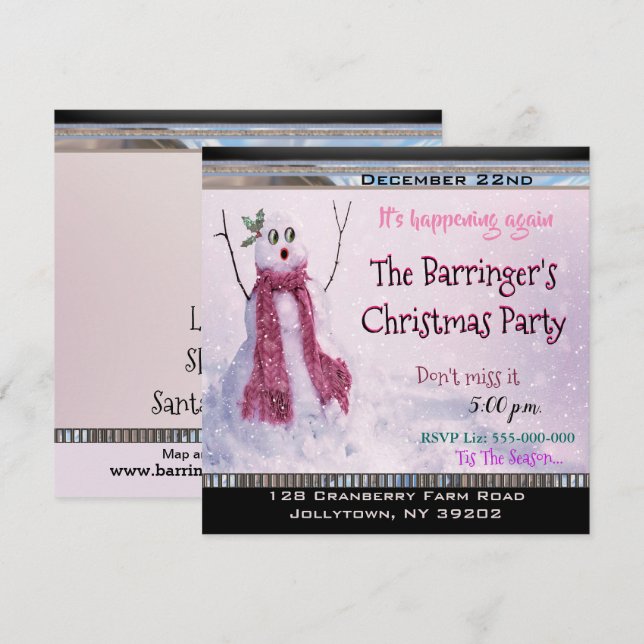 Excited Happy Snowgirly Christmas Party Invitation (Front/Back)
