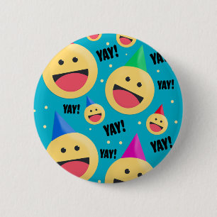 Excited Happy YAY Emojis in Party Hats  Button