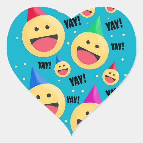 Excited Happy YAY Emojis in Party Hats Holiday Pos Heart Sticker
