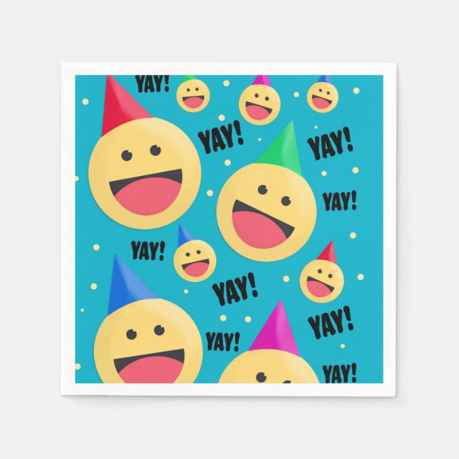 Excited Happy YAY Emojis in Party Hats Holiday Pos Napkins (Front)