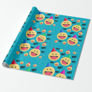 Excited Happy YAY Emojis in Party Hats Holiday Pos Wrapping Paper