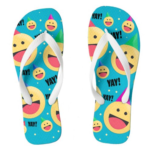 Excited Happy YAY Emojis in Party Hats Socks Flip Flops