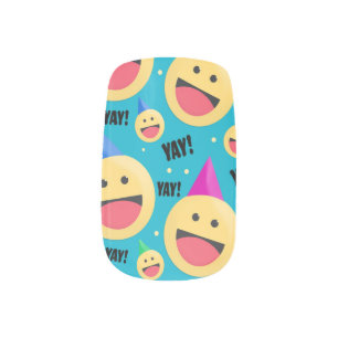Excited Happy YAY Emojis in Party Hats Socks Flip  Minx Nail Art