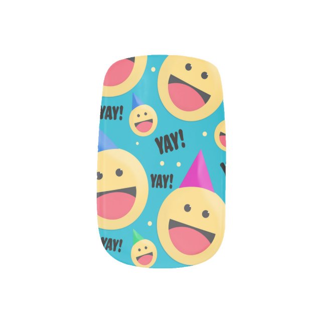 Excited Happy YAY Emojis in Party Hats Socks Flip  Minx Nail Art (Left Thumb)