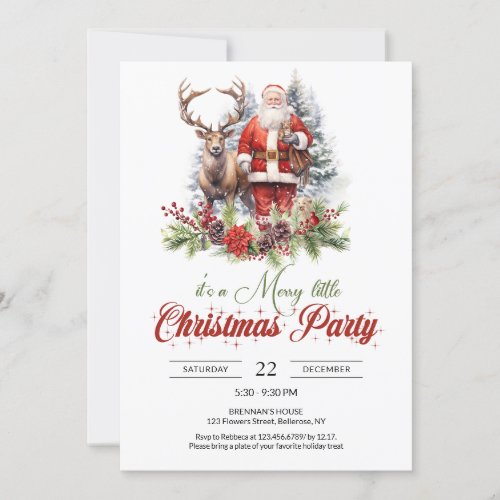 Excited illustration Santa Claus with reindeer Invitation