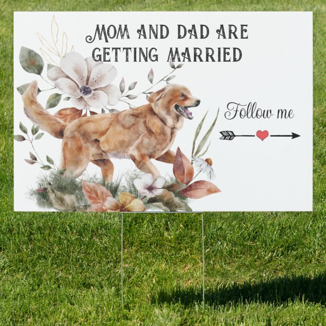 Excited Labrador Retriever Follow Me Wedding Sign (Insitu)