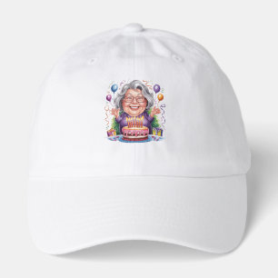 Excited Old Lady Birthday Cake Art Hat