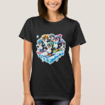 Excited Penguins Skiing Together In Snow Adventure T-Shirt