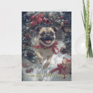 Excited Pug Dog Christmas Card
