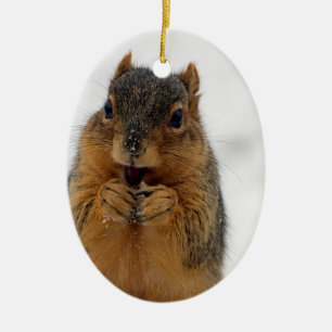 Excited Squirrel Ceramic Ornament