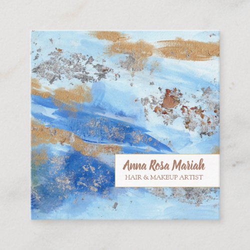  Exciting Abstract Watercolor Gold Glitter Blue Square Business Card