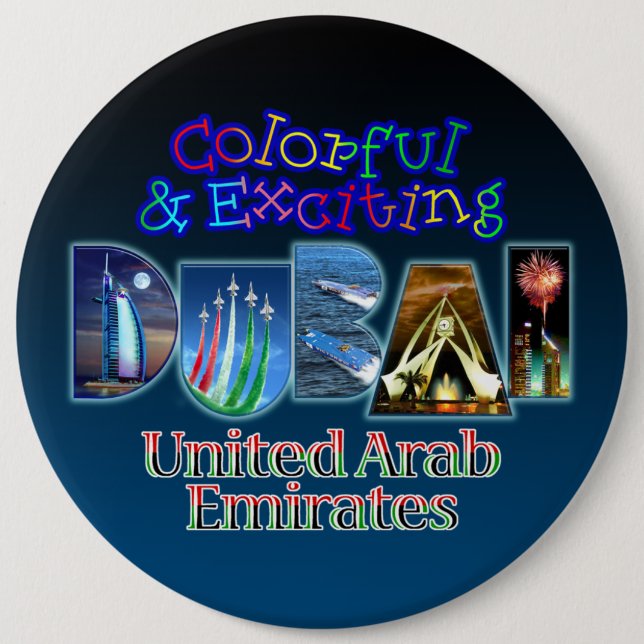 Exciting and Colorful Dubai Pinback Button (Front)