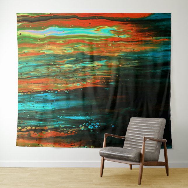 *~* Exciting Art Abstract Bold Black Blue Orange Tapestry (In Situ (Horizontal))