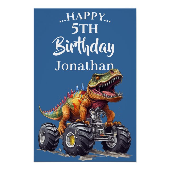 Exciting Blue Dinosaur T-Rex Monster Truck Theme Poster (Front)