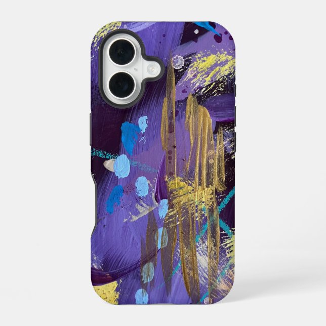 Exciting blue, purple, and gold abstract art iPhone case (Back)
