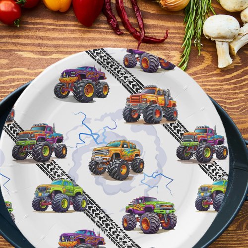 Exciting Kids Monster Truck Pattern Paper Plates