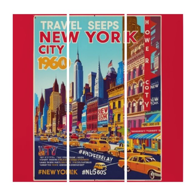 Exciting NYC Streets | Red & Yellow Poster Triptych (Front)