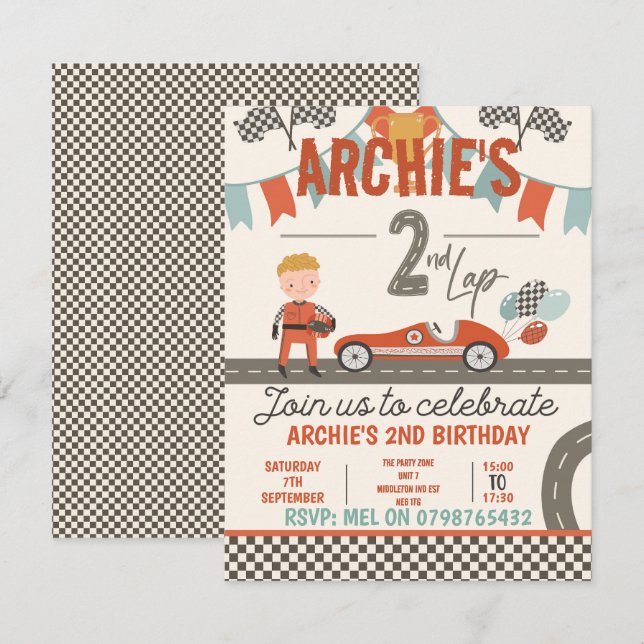 Exciting Race Car Themed Invitations (Front/Back)