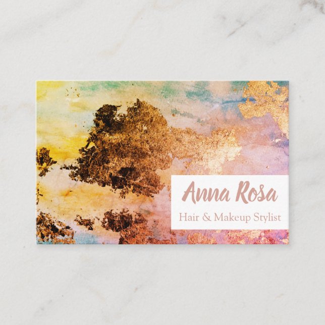 * Exciting Watercolor Abstract Blue Gold Pink Business Card (Front)