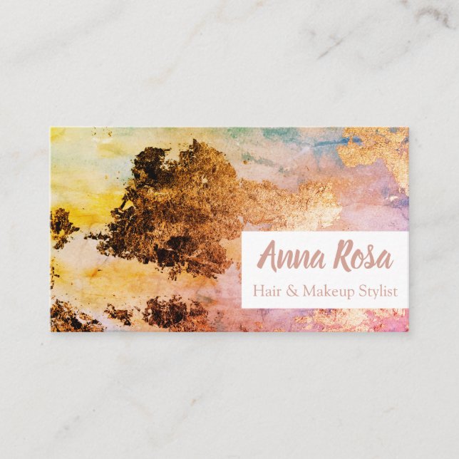 * Exciting Watercolor Blue Pink Gold Abstract Business Card (Front)