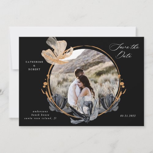 Exclusive Black Gold Floral Save The Date Invitation