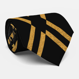 Exclusive Black Gold Intersecting Lines Luxury Neck Tie