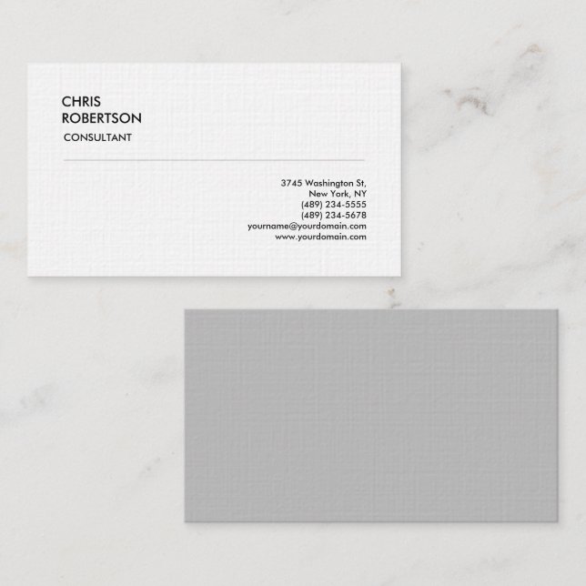 Exclusive Classical Minimalist Plain Linen Business Card (Front/Back)