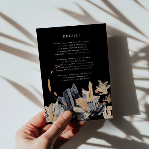 Exclusive Gold And Black Floral Wedding Info Card