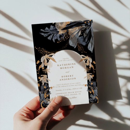 Exclusive Gold And Black Floral Wedding Invitation