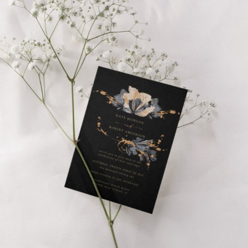 Exclusive Gold And Black Floral Wedding Invitation