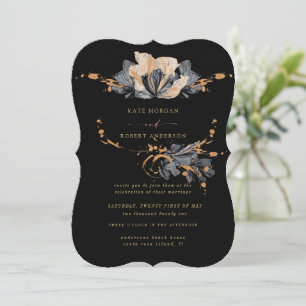Exclusive Gold And Black Floral Wedding Invitation